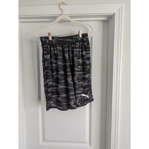 Puma Basketball Shorts Camo Black Gray Mens SZ M Elastic Waist Activewear Pocket